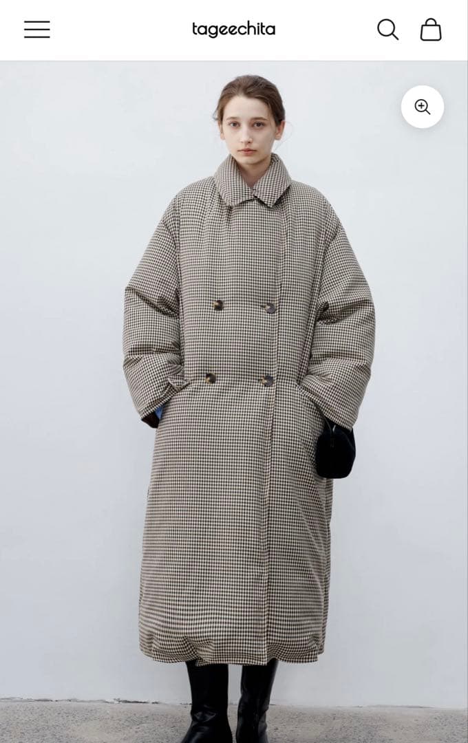 【試着のみ】tageechita クラシカルチェックダウンコート Mサイズ