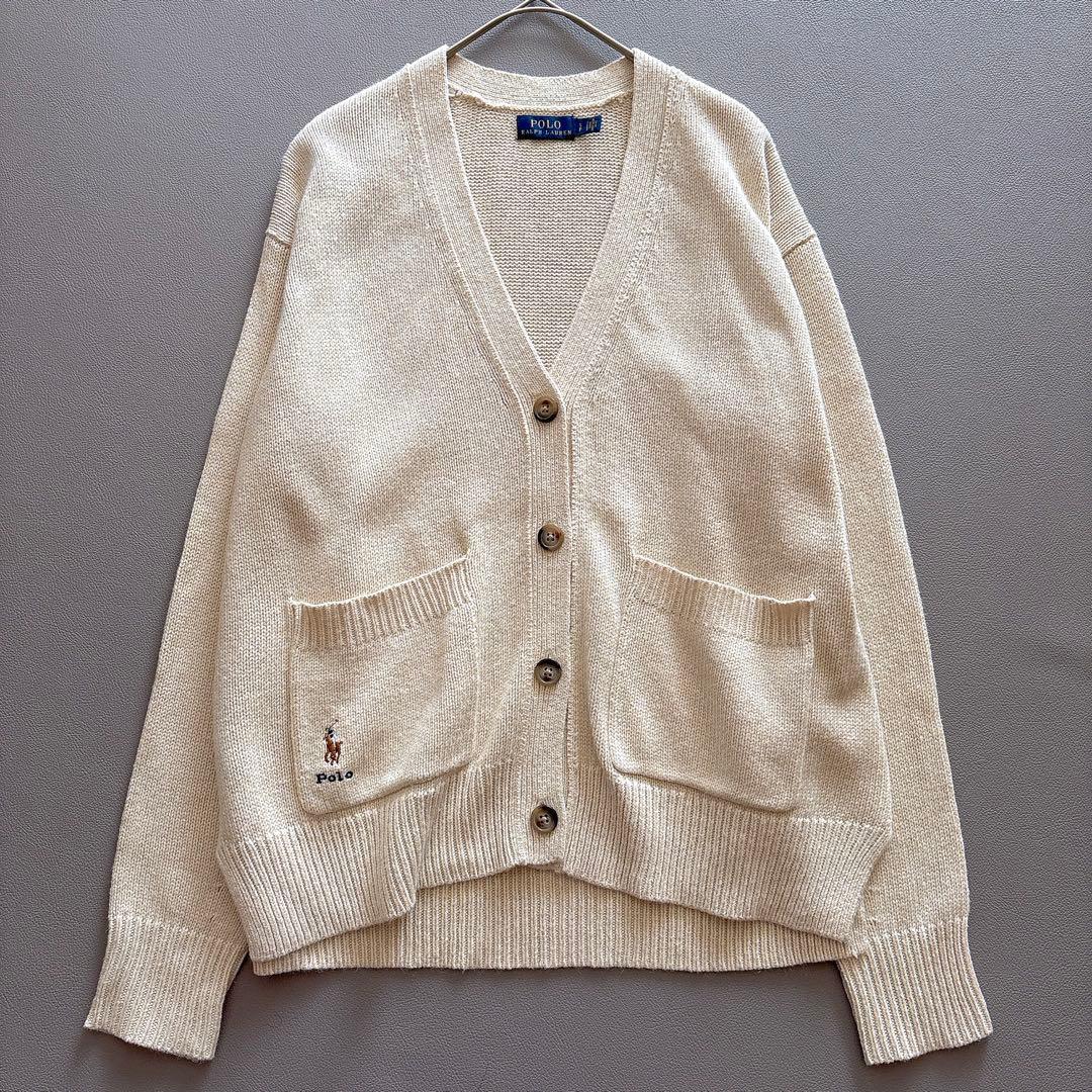 M-L相当【POLO】ラルフローレン カーディガン 長袖 シルク 絹100％ S