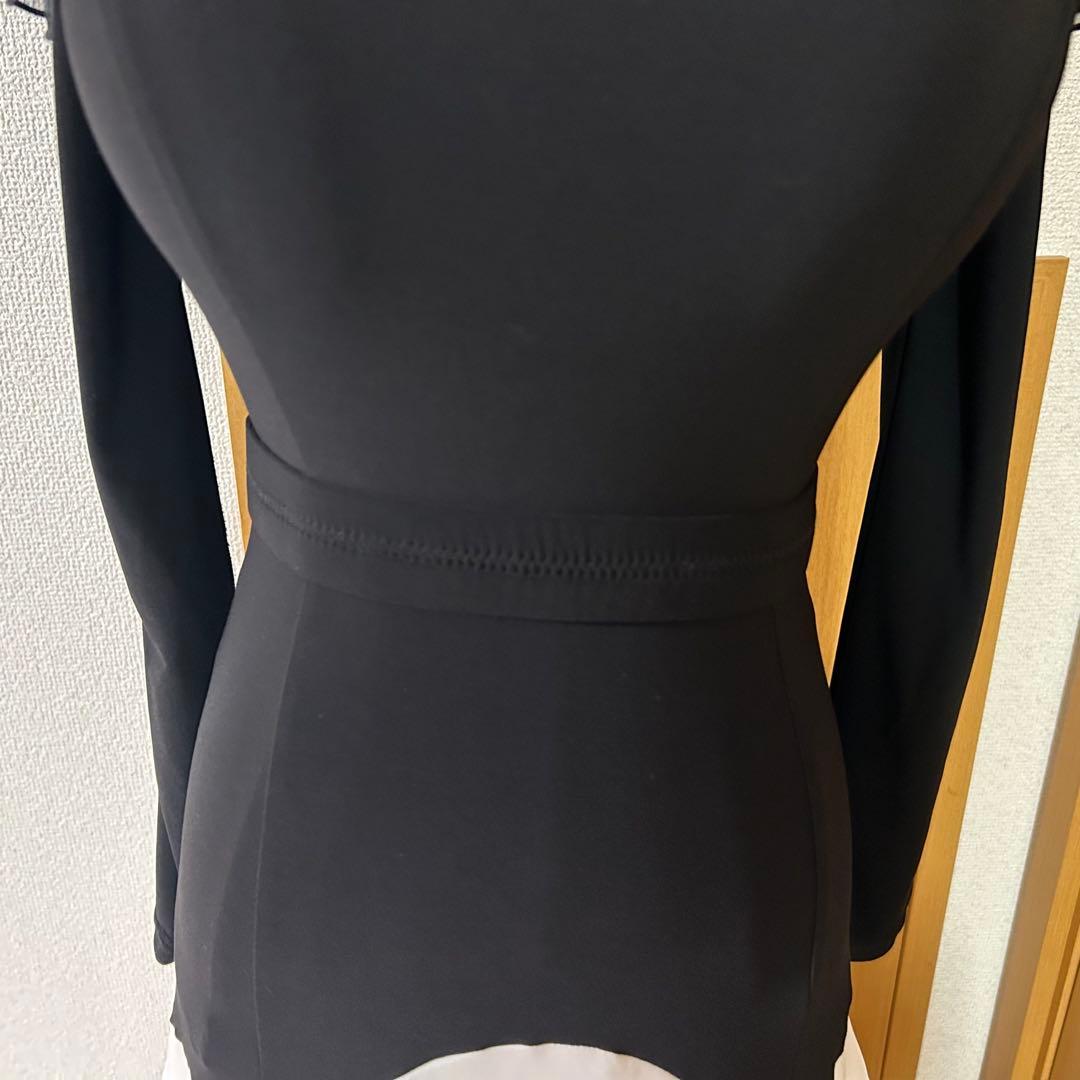 社交ダンス ワンピース ブラック×ホワイトオフショルダードレス