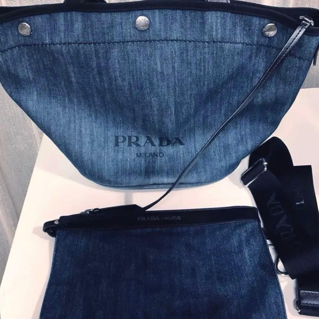 PRADA プラダ バケツ型 ハンドバッグ デニム ポーチ ブルー