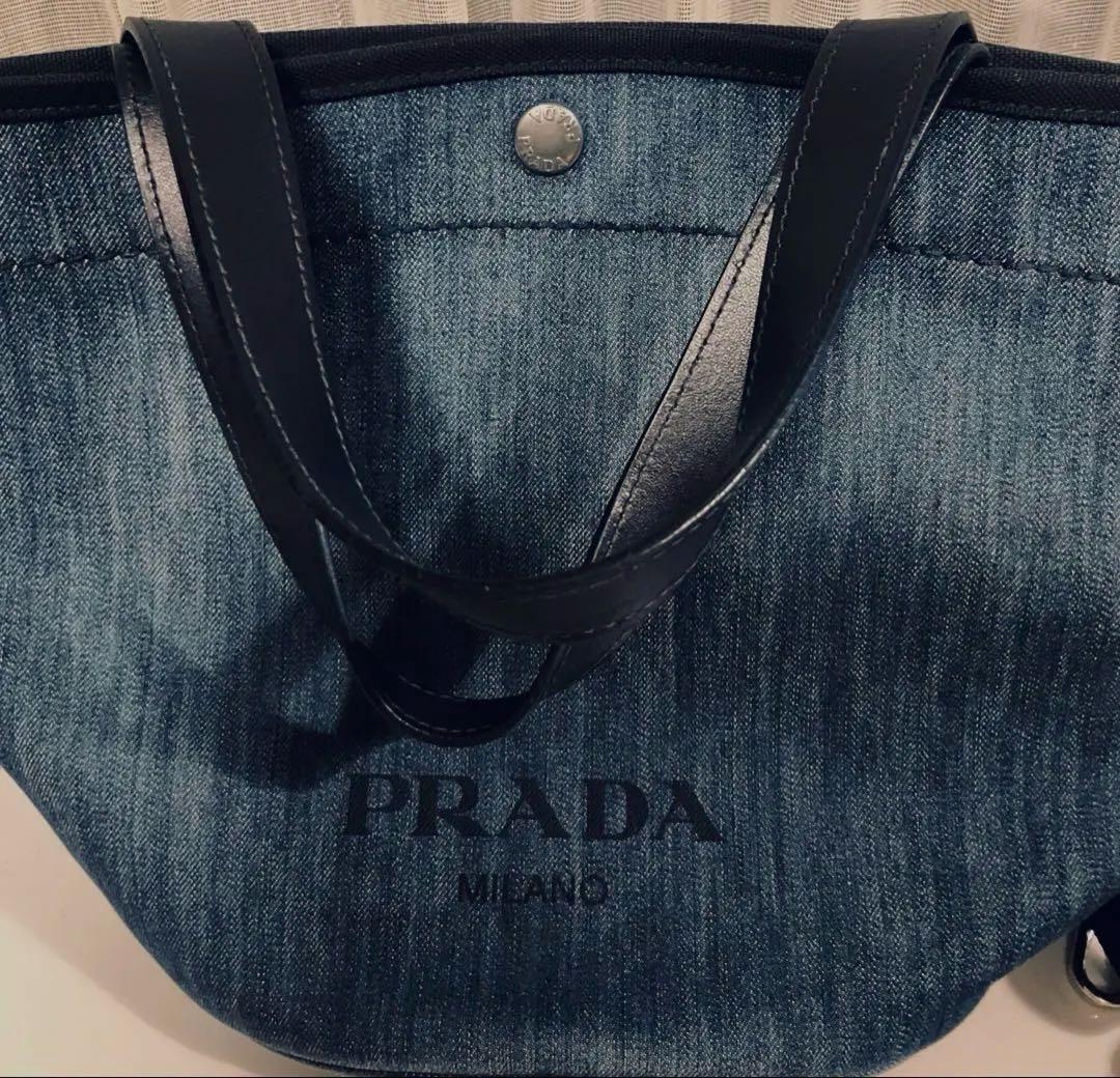 PRADA プラダ バケツ型 ハンドバッグ デニム ポーチ ブルー