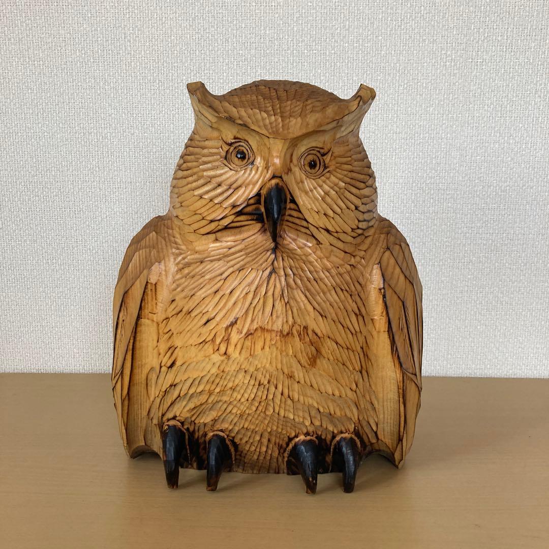 阿寒湖　コタン村　フクロウ木彫り　置物　オブジェ　ビンテージ