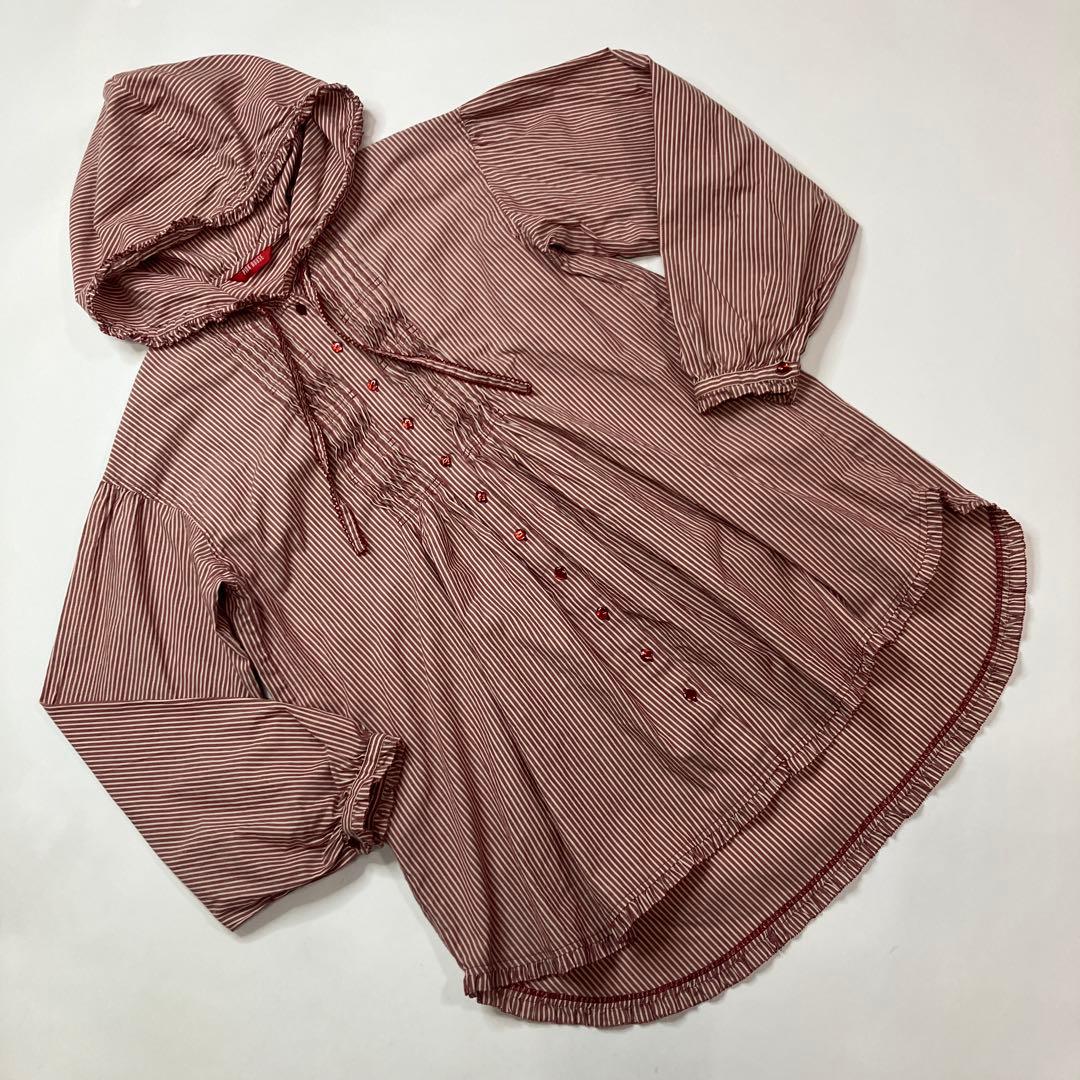 【美品】ピンクハウス 赤 フード付きストライプブラウス/2020年 秋