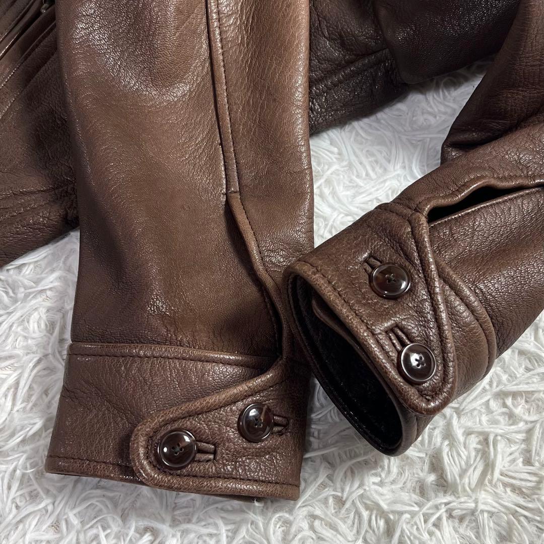 美品 ジャックローズ ゴートレザー シングルライダースジャケット ブラウン 3