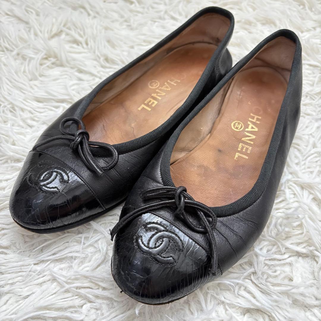 CHANEL シャネル　黒　ブラック　レザー　ココマーク　22.5cm 35.5