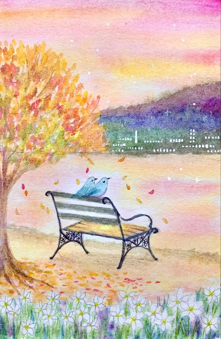 ♡たまみな♡水彩画 原画9枚レプリカ12枚鳥と花のアート作品