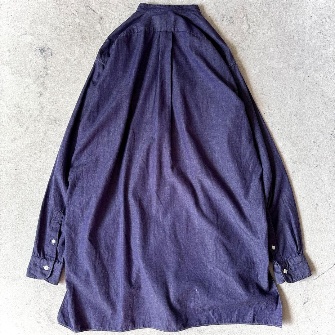 美品 コモリ 日本製 2 コットン プルオーバー 長袖 バンドカラー シャツ 紫