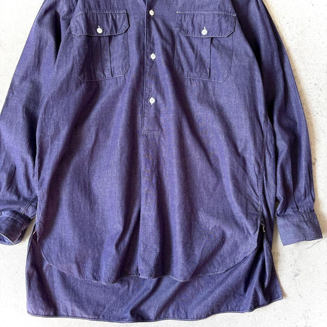 美品 コモリ 日本製 2 コットン プルオーバー 長袖 バンドカラー シャツ 紫