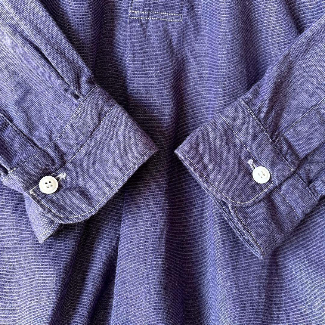 美品 コモリ 日本製 2 コットン プルオーバー 長袖 バンドカラー シャツ 紫