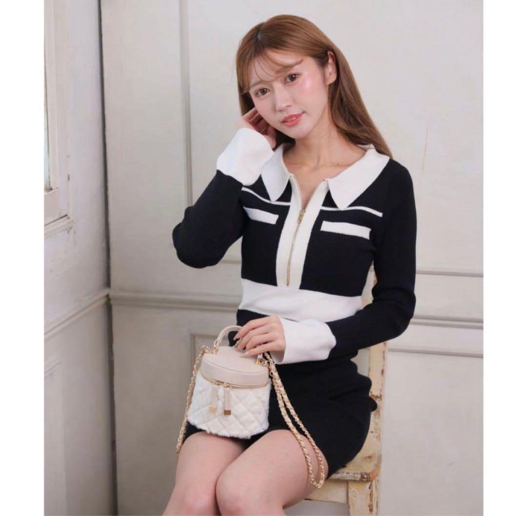 LIP SERVICE リップサービス フロントZIPバイカラーニットワンピース