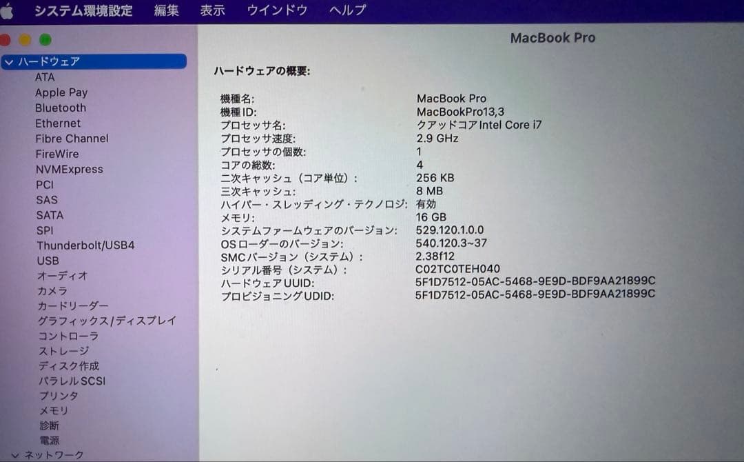 MacBook Pro 15, 2016 2テラSSD 16メモリ完全オーダー品