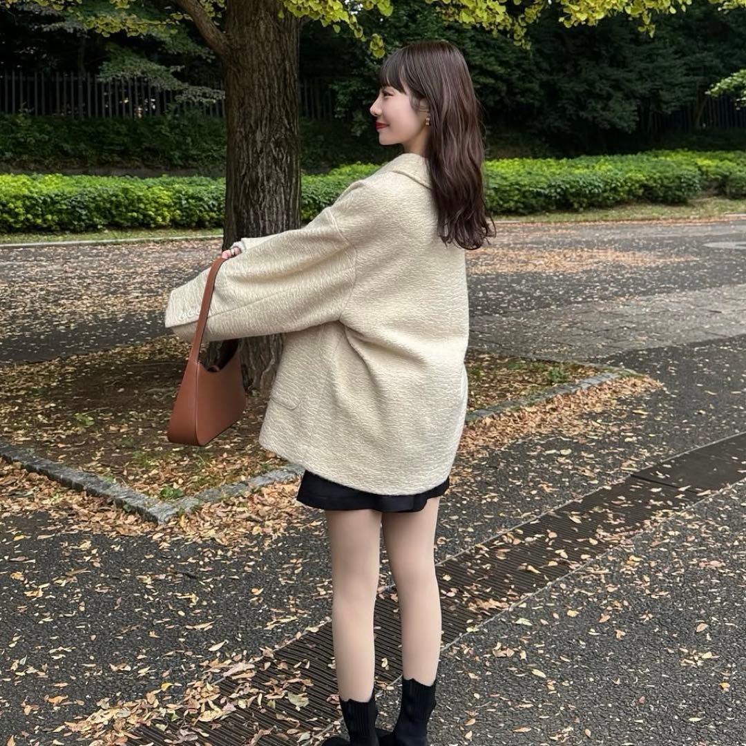 hinari ステンカラーシャギーミドルコート　アイボリー　タグ付き　新品未開封