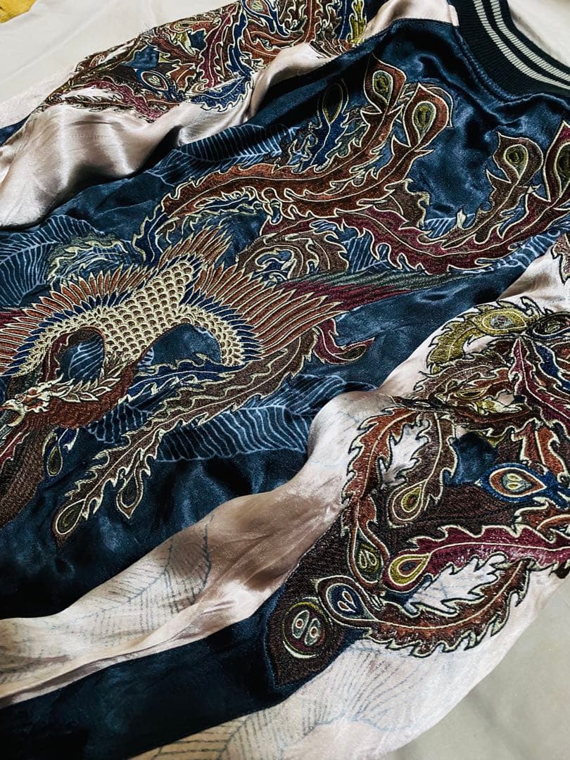 雅結 美品 ２面用 日本限定 龍ワシ スカジャン レーヨン unisex