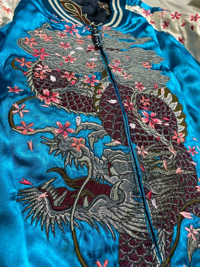 雅結 美品 ２面用 日本限定 龍ワシ スカジャン レーヨン unisex