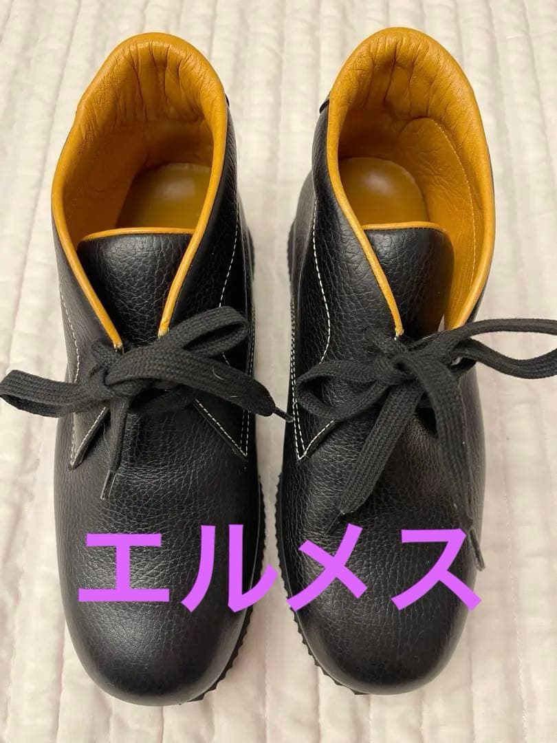 『超美品』HERMES エルメスハイカットシューズブラックザラメ革３８サイズ