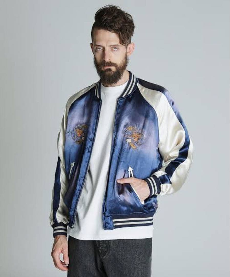 schott スカジャン 青/白刺繍入り