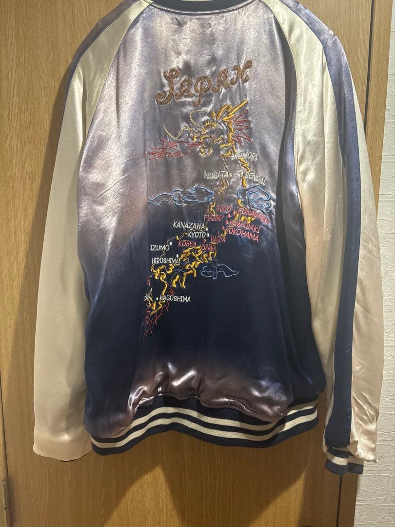 schott スカジャン 青/白刺繍入り