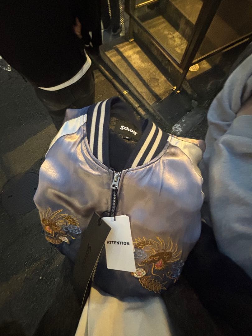 schott スカジャン 青/白刺繍入り