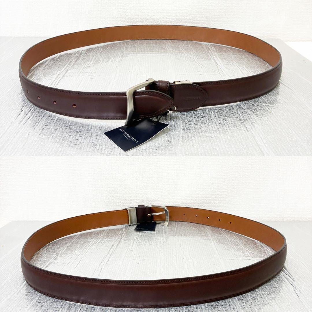極美品　BURBERRY レザーベルト　ダークブラウン×シルバー金具　牛革
