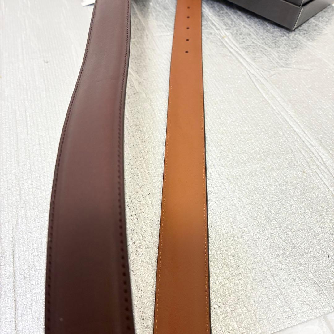 極美品　BURBERRY レザーベルト　ダークブラウン×シルバー金具　牛革