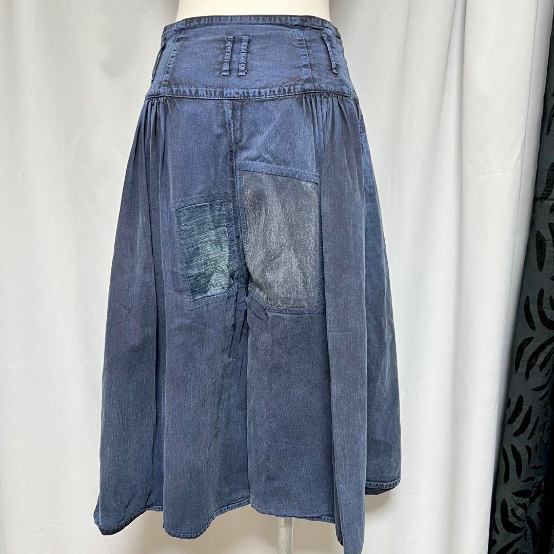 【レア品】KAPITAL 藍染　パッチワーク　ラップキュロット　ガウチョパンツ