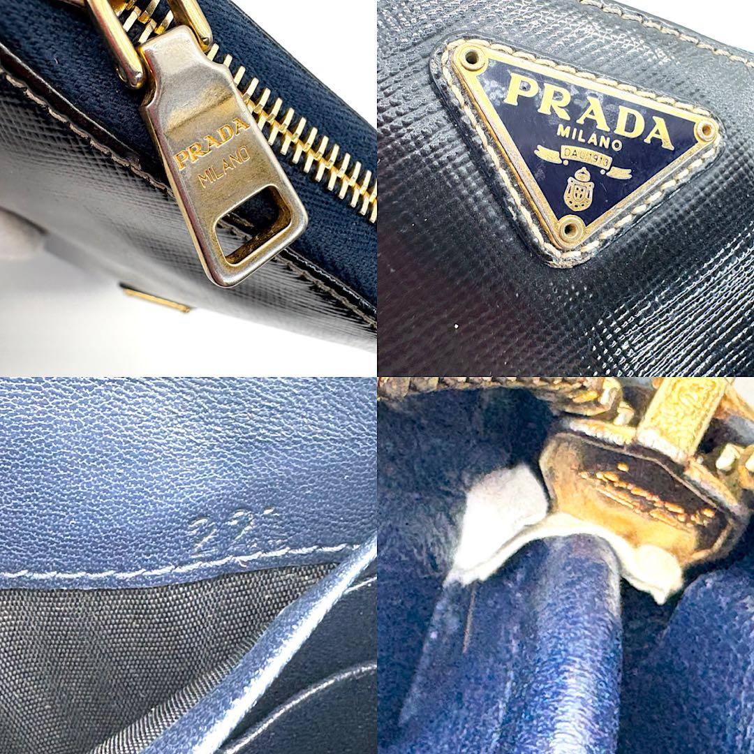 PRADA　サフィアーノレザー　長財布　三角ロゴ　ラウンドファスナー　ゴールド