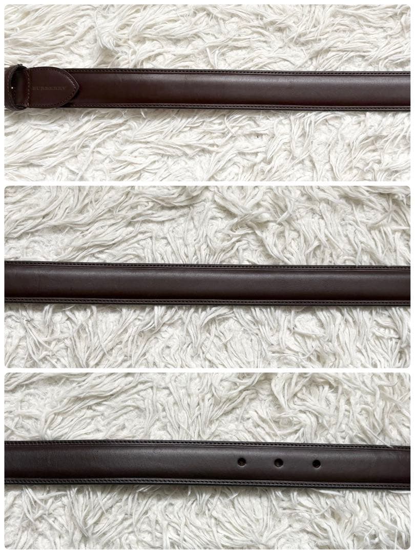 未使用　バーバリー 本革レザーベルト　ブラウン　シルバーバックル　メンズ