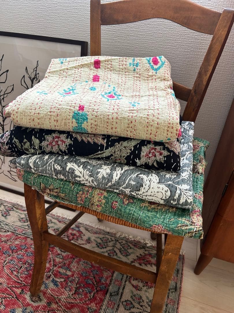 ◆グリーンのマルチカバー　キルティングブランケット　ボタニカル