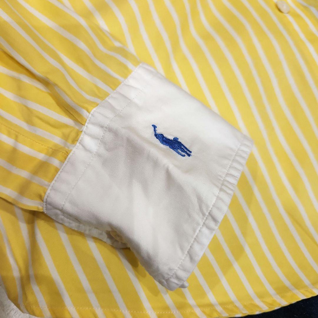 美品✨ラルフローレン　コットン100　長袖シャツ　ストライプ　ロゴ刺繍　イエロー