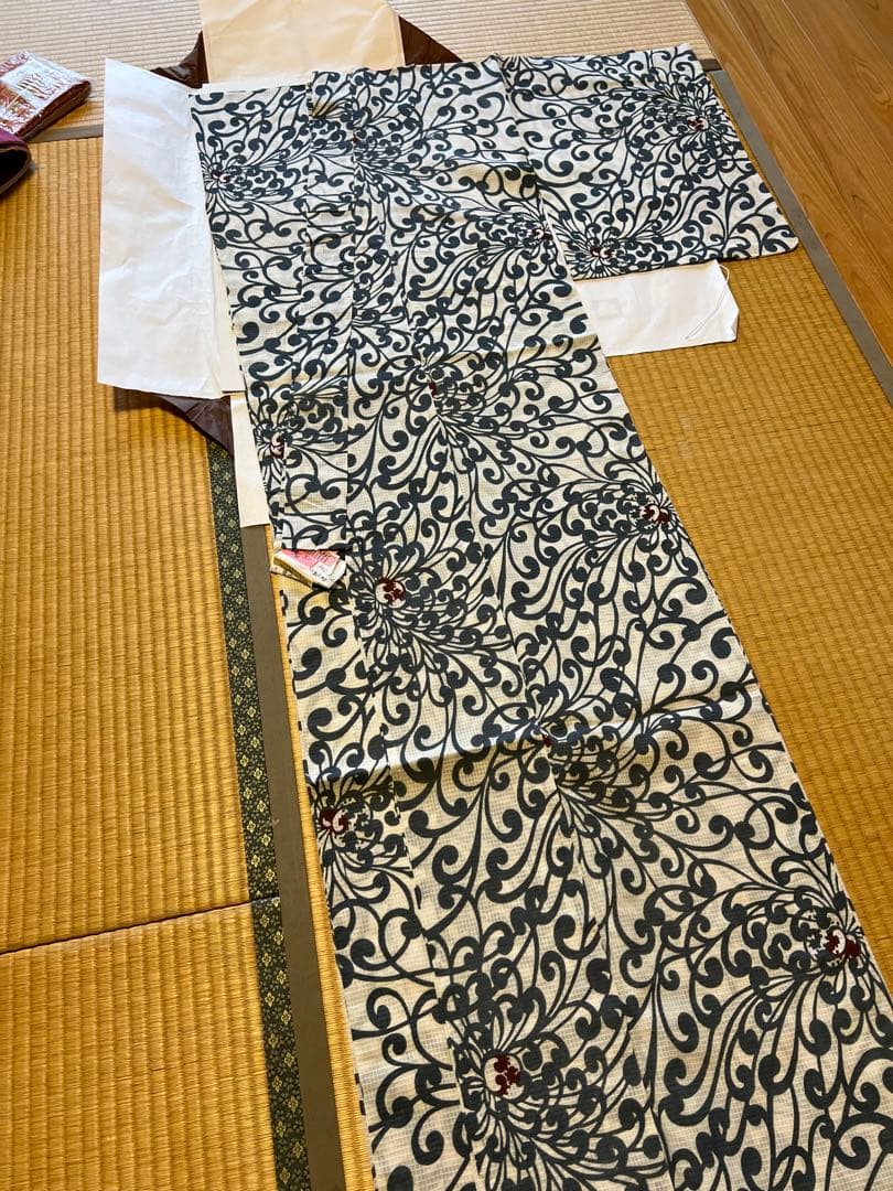 竺仙綿紅梅　浴衣・帯セット　夏訪問着