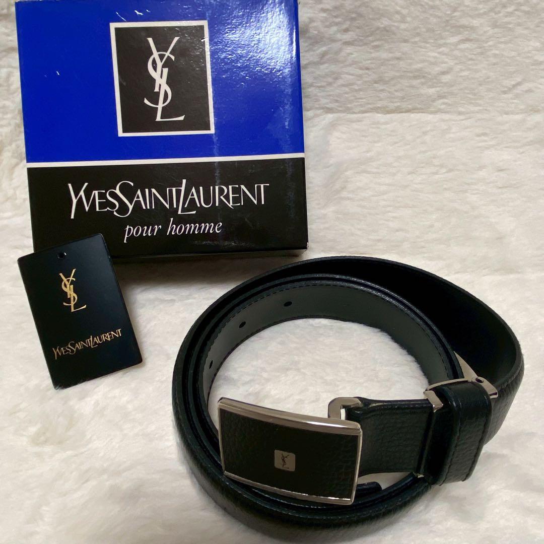 YSL イヴサンローラン メンズ レザーベルト 黒 箱付