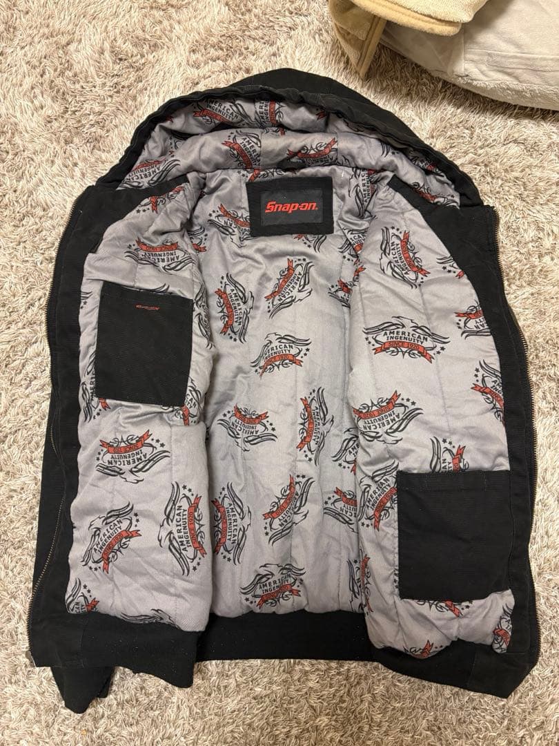 Snap-on 中綿ジャケット ブラック 刺繍ロゴ USA ワークジャケット
