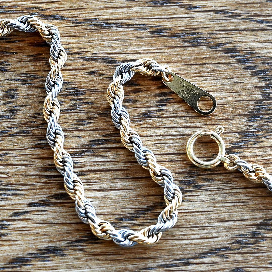 【新品】K18/Pt850 パイプロープブレスレット幅2.7mm長さ20cm