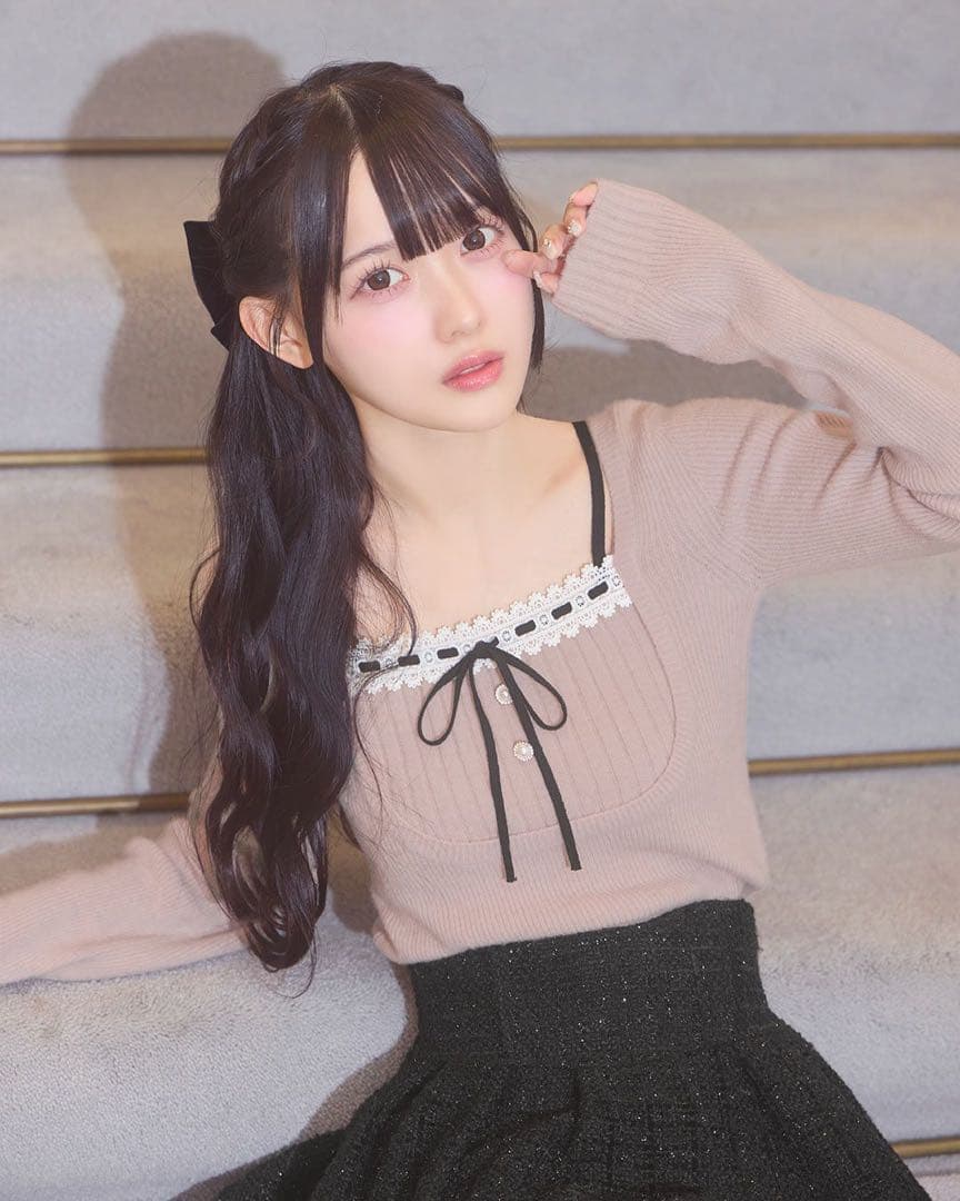 リボンリブニットトップス　ミシェルマカロン