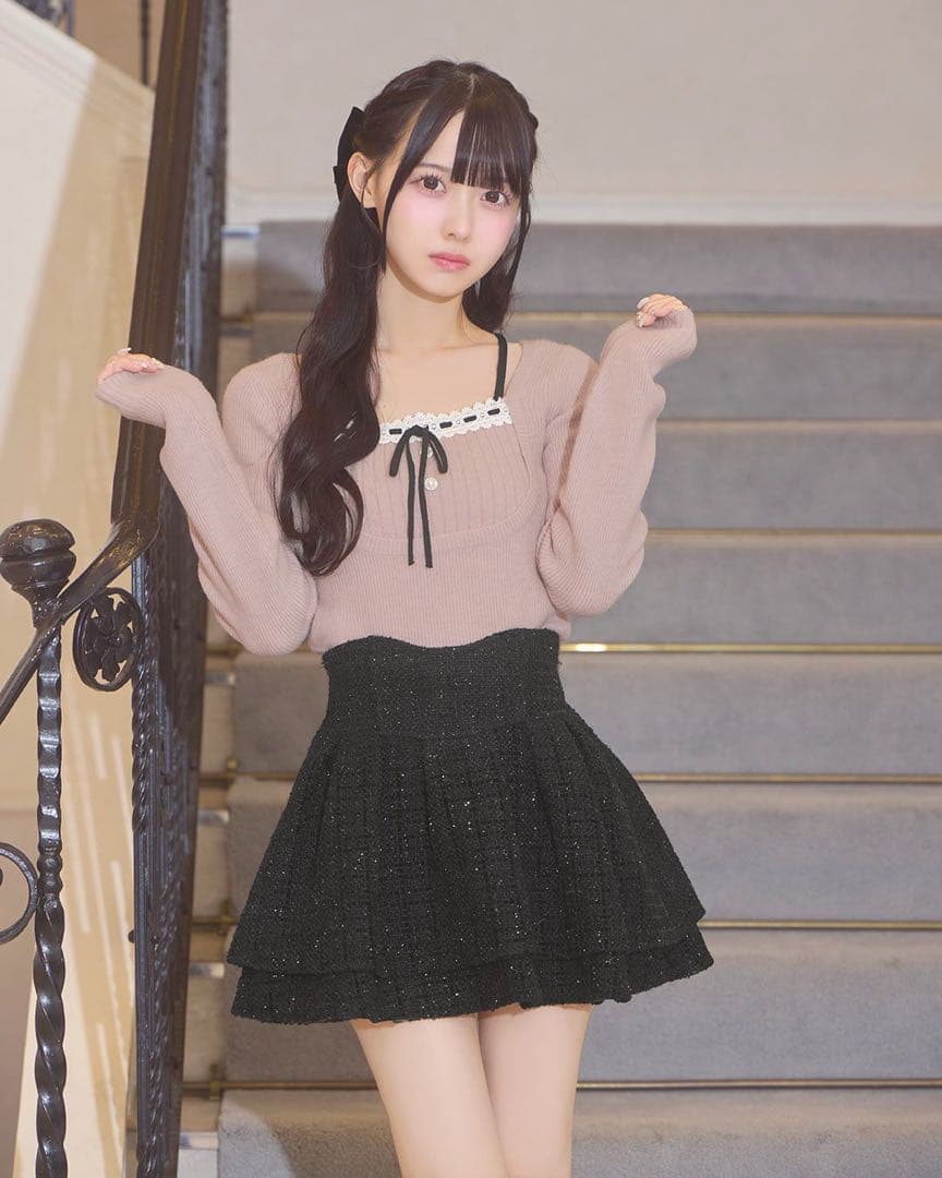 リボンリブニットトップス　ミシェルマカロン