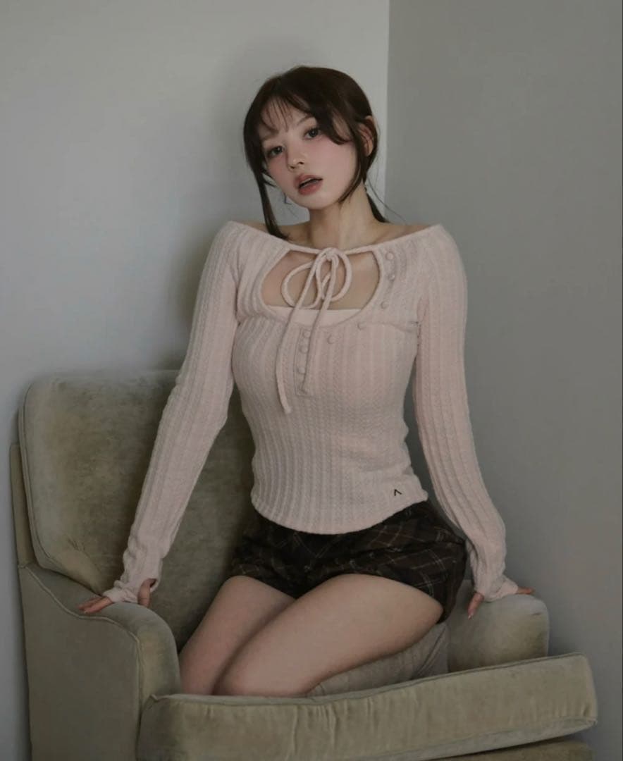 トップス andmary Nini ribbon tops pink