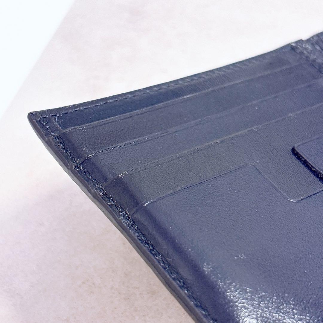 【即完売レア色ネイビー】トムフォード　マネークリップ　二つ折り財布　クロコ