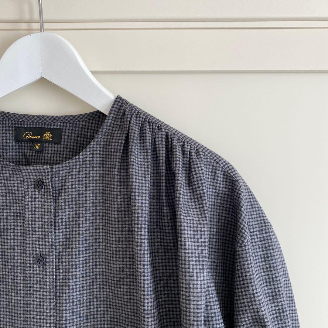 ドゥロワー drawer チェック柄ブラウス　グレー系　一度着用美品