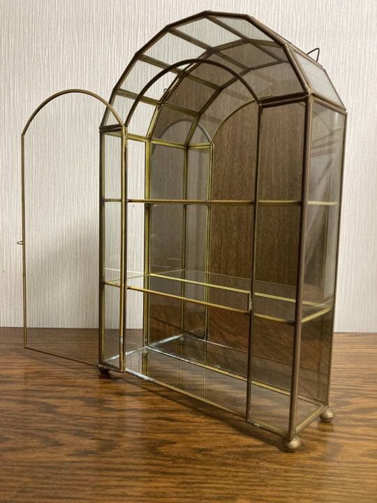 ＊クリスマスセール♪＊訳あり ビンテージ☆アーチ型ガラスショーケース 真鍮 収納