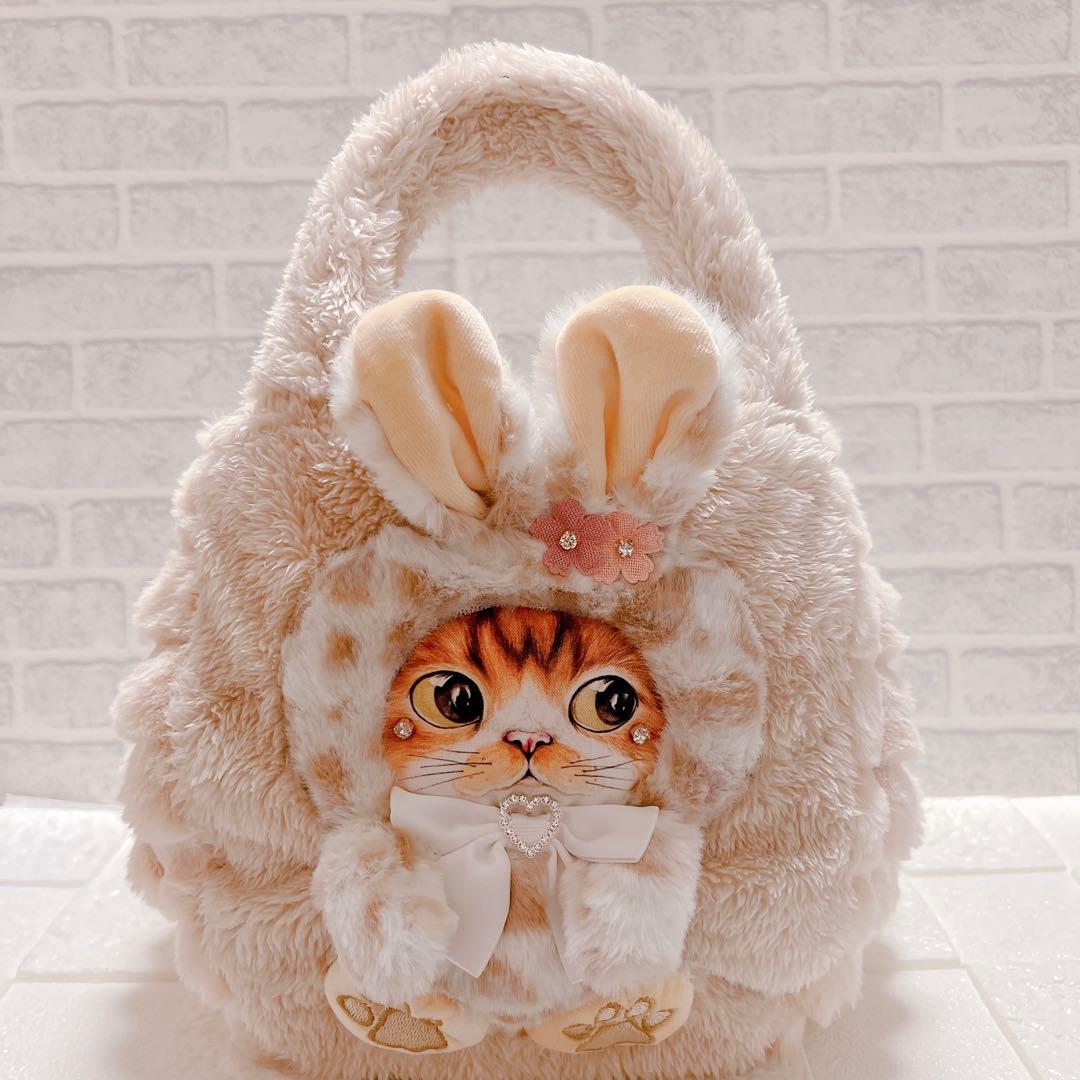 ポップコーンファー トートバッグ コヤンイサムチョン 猫 うさ耳 ヒョウ柄