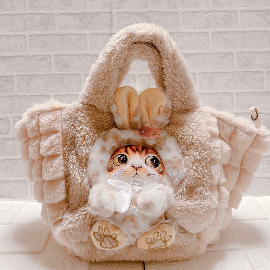 ポップコーンファー トートバッグ コヤンイサムチョン 猫 うさ耳 ヒョウ柄