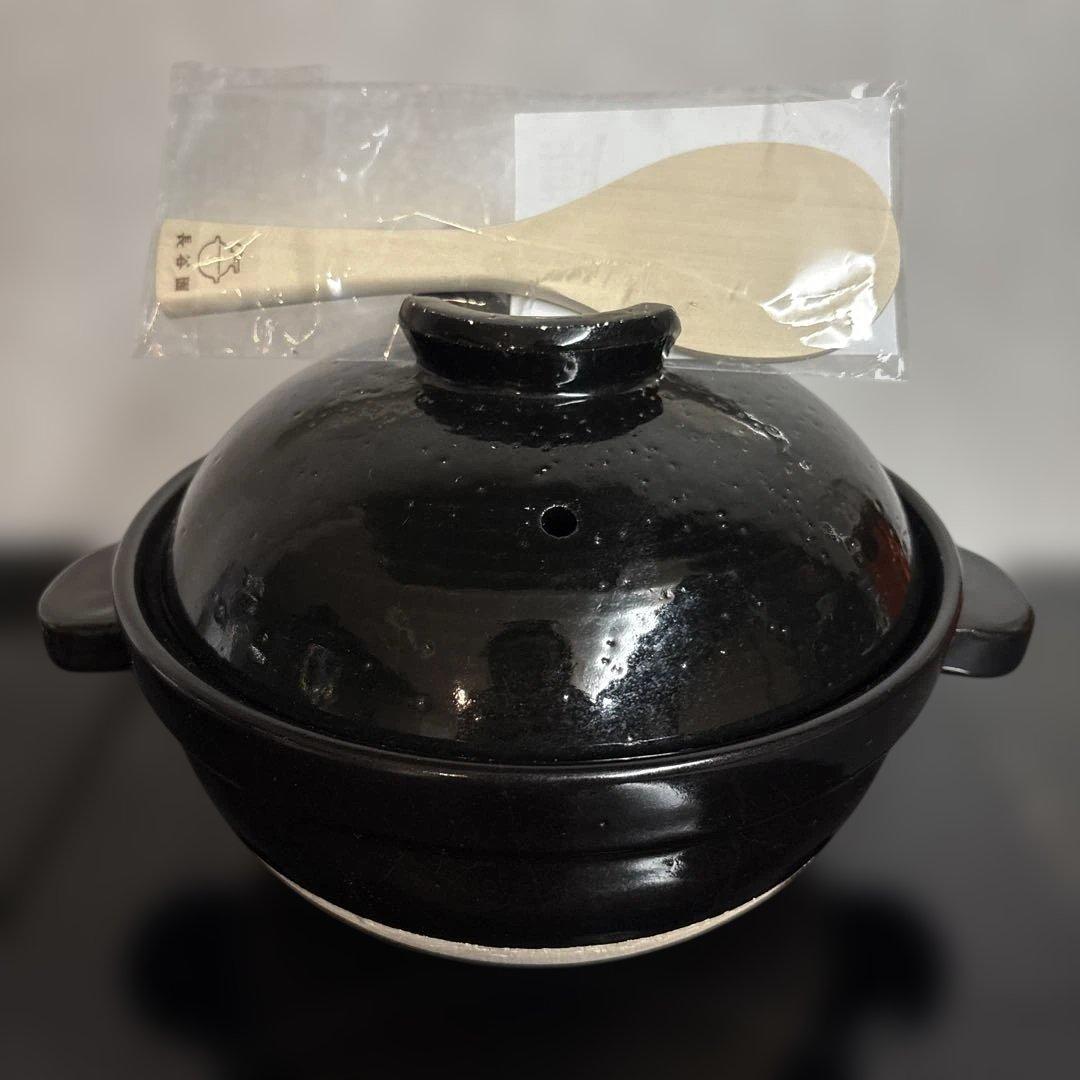 【良品】長谷園　かまどさん　二合　しゃもじ付　土鍋　2合炊き