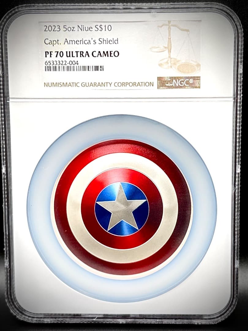 ★155g純銀★【最高鑑定】2023 キャプテンアメリカ 盾 3D銀貨