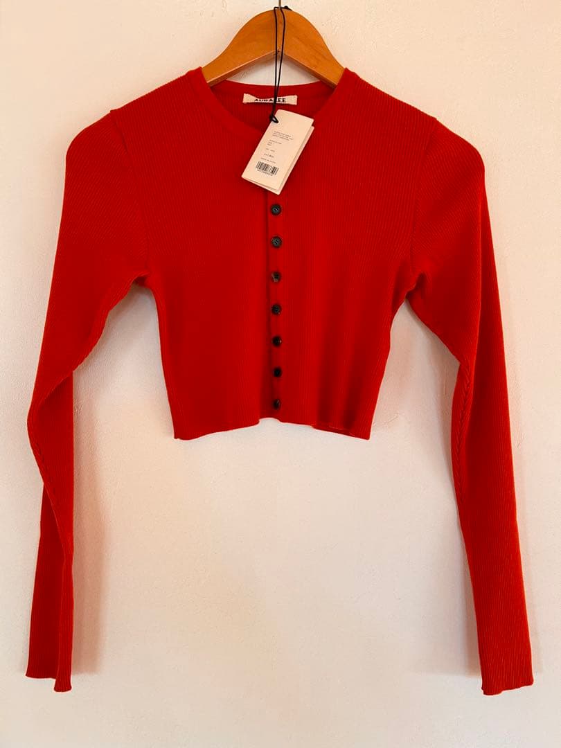 auralee RIB KNIT SHORT CARDIGAN レッド