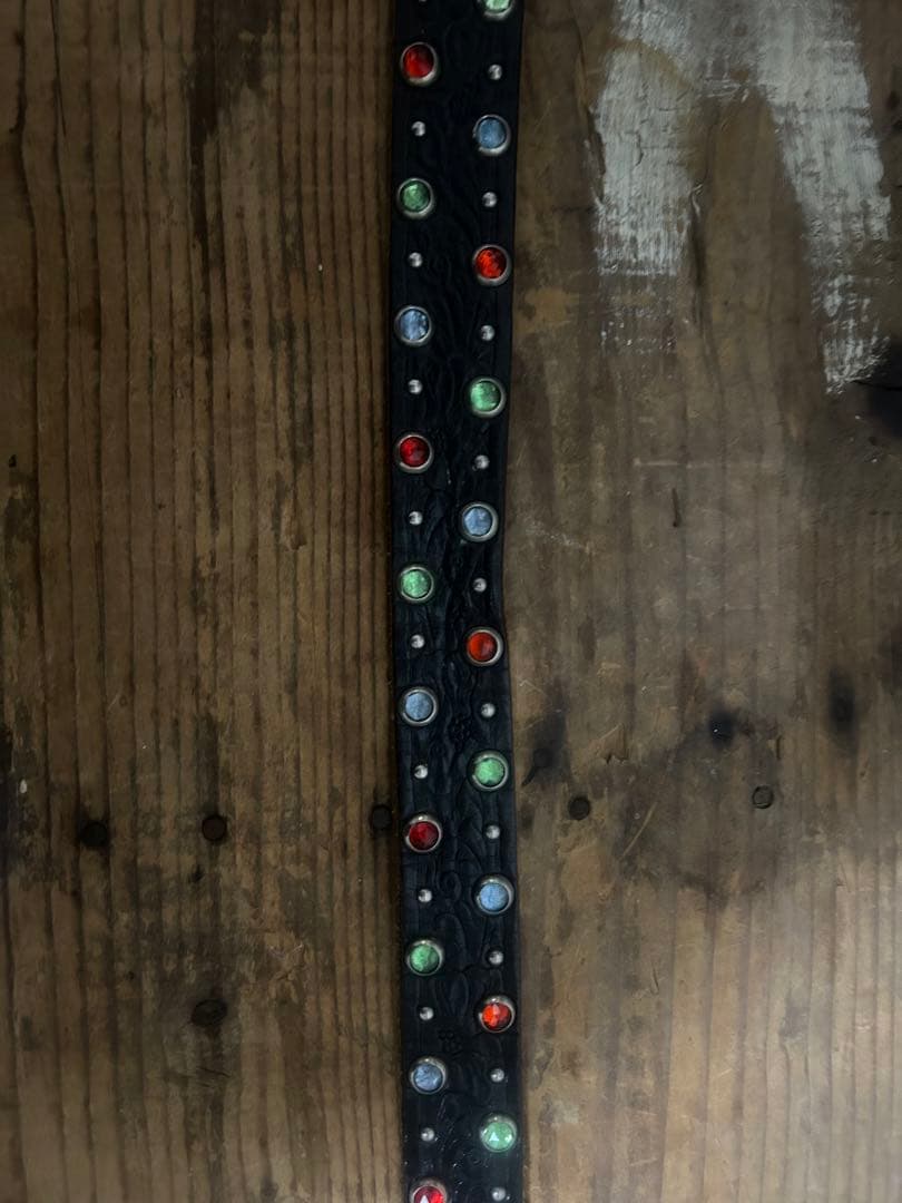 34inc HTCカラフルストーン付き黒レザーベルト