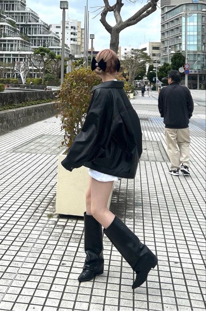 ペロ Heather カバーストレッチロングブーツ 黒