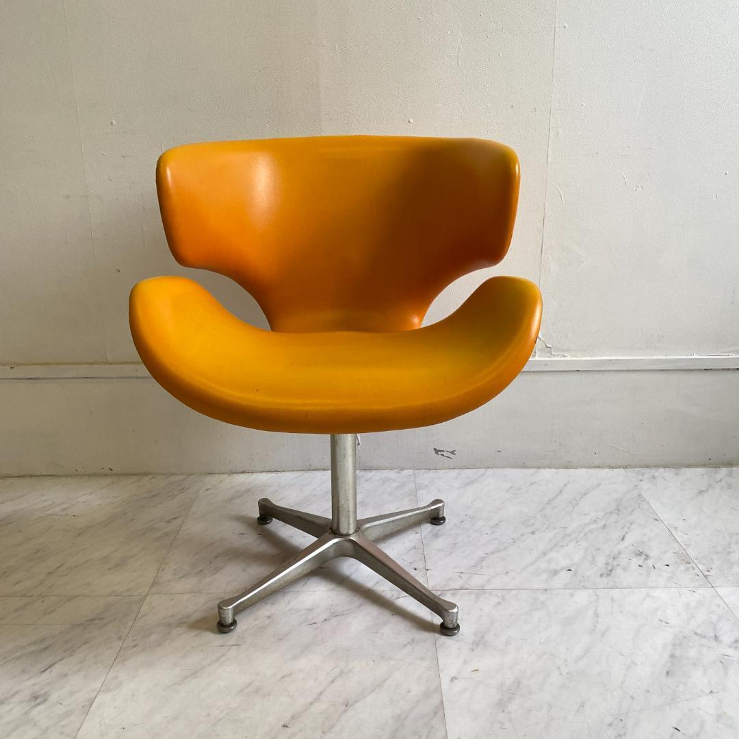 ヴィンテージ 剣持勇 天童木工 カブトチェア ロビーチェア オレンジ 合皮 希少