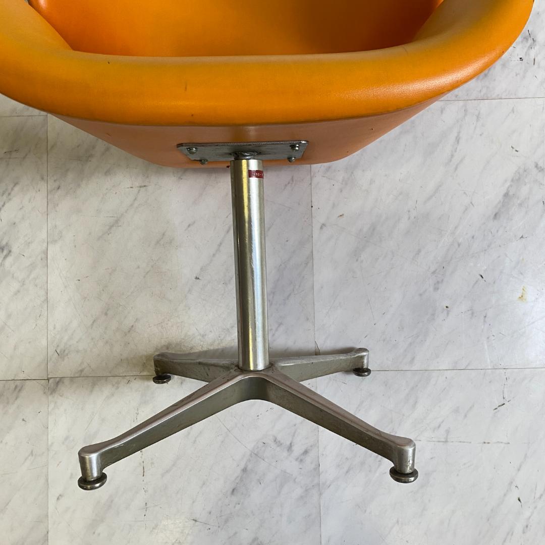 ヴィンテージ 剣持勇 天童木工 カブトチェア ロビーチェア オレンジ 合皮 希少