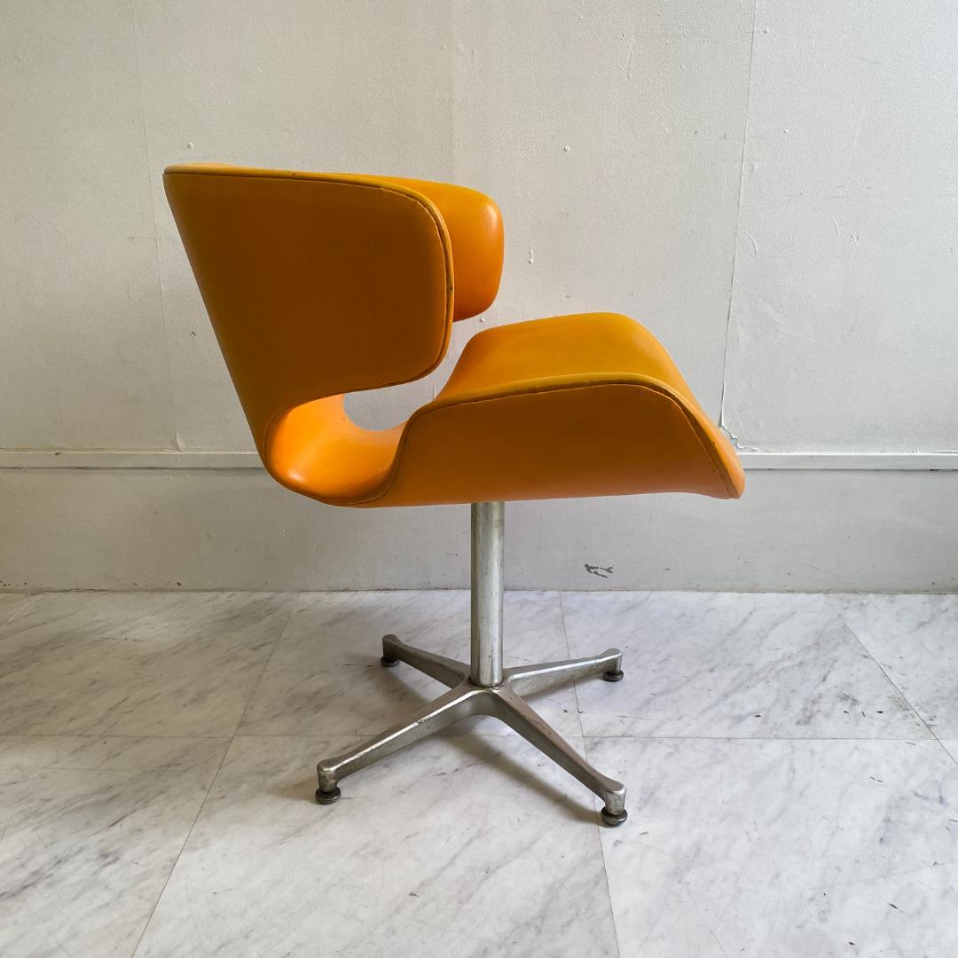 ヴィンテージ 剣持勇 天童木工 カブトチェア ロビーチェア オレンジ 合皮 希少