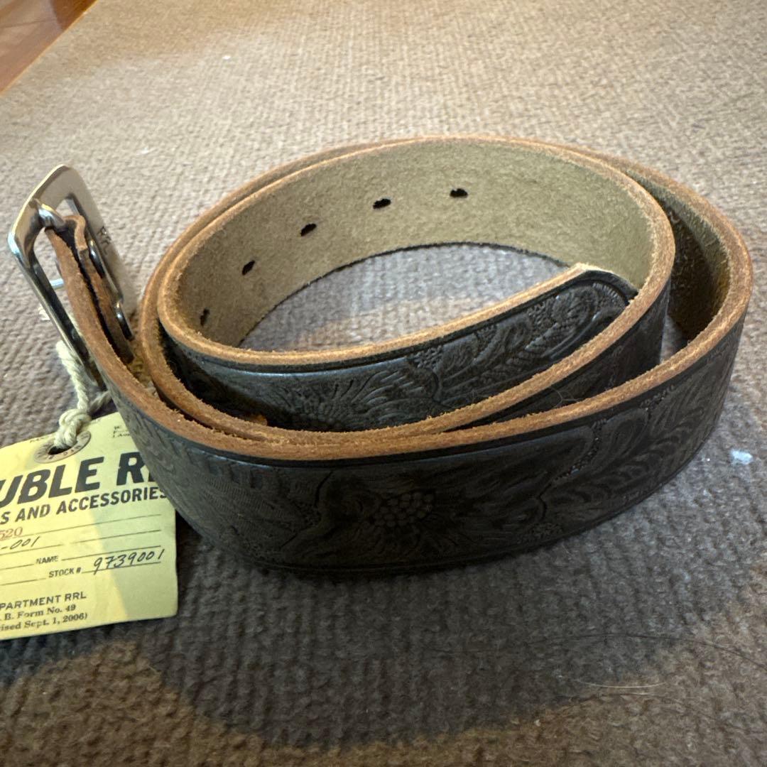 未使用 DOUBLE RL エンボス加工レザーベルト 32